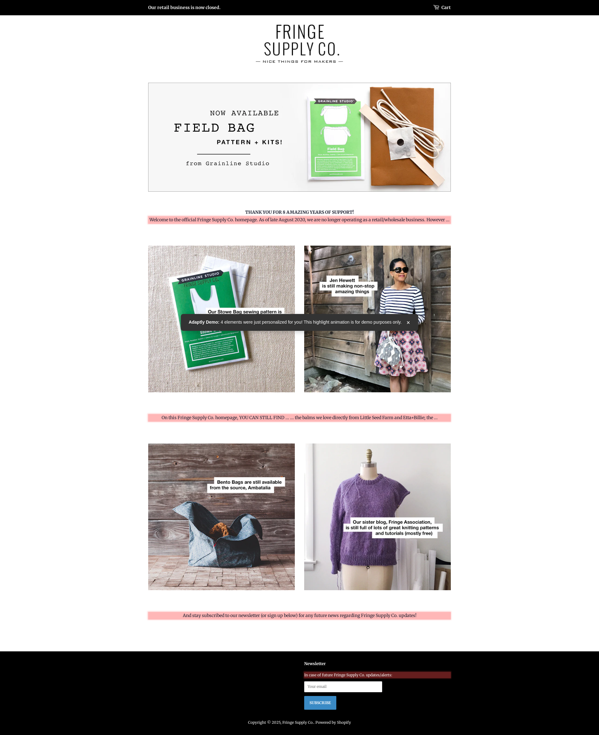 After personalization - Fringe Supply Co. Homepage