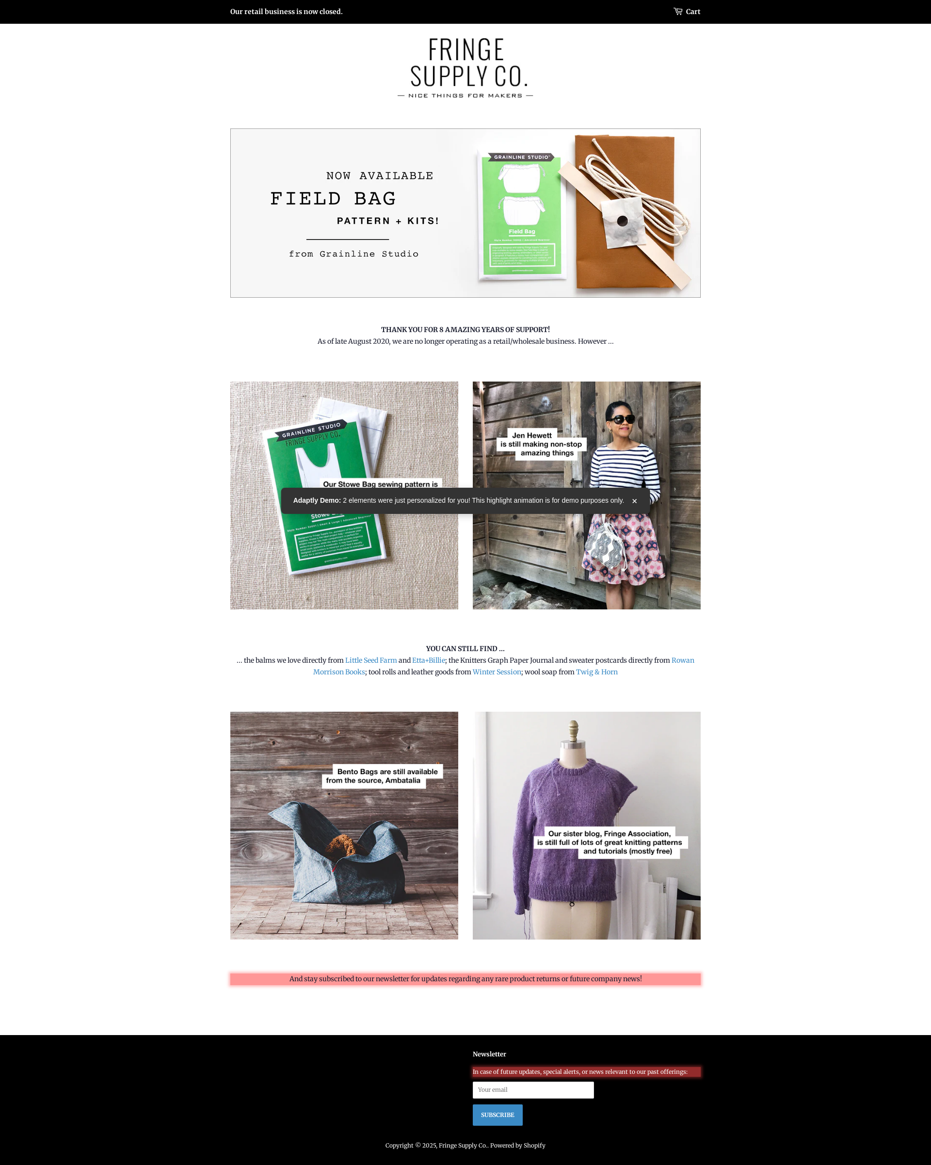 After personalization - Fringe Supply Co. Homepage