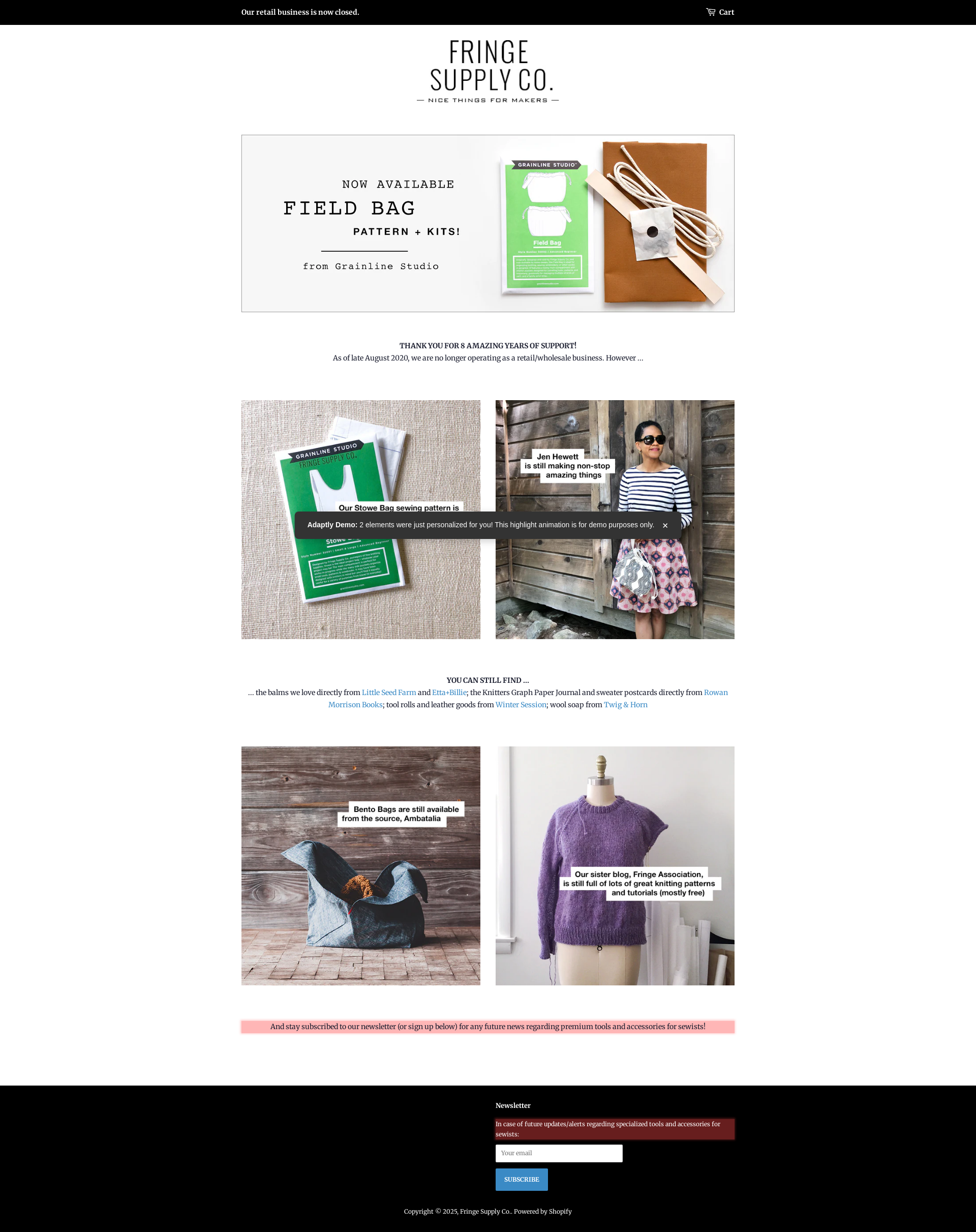 After personalization - Fringe Supply Co. Homepage