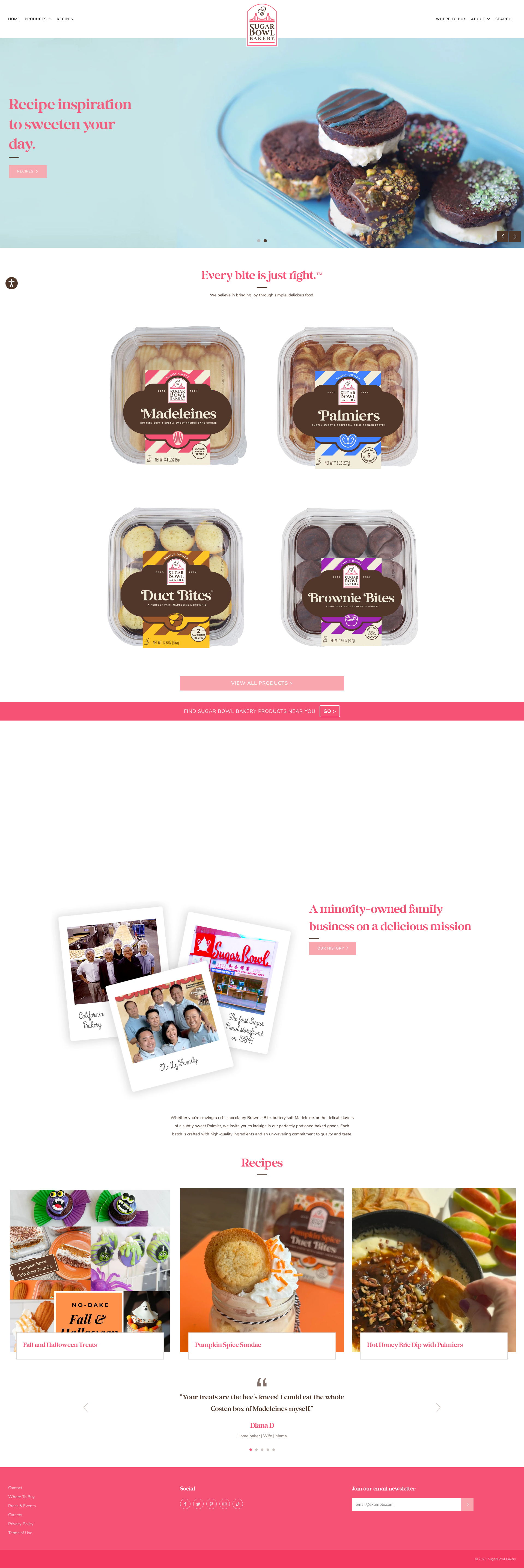 Before personalization - Sugar Bowl Bakery Homepage