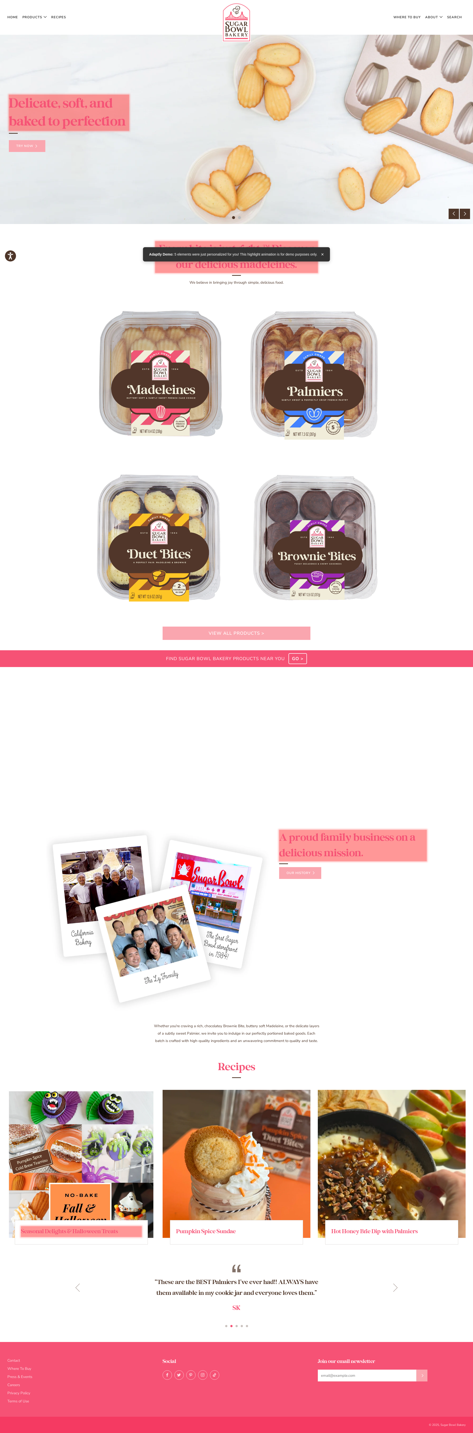 After personalization - Sugar Bowl Bakery Homepage