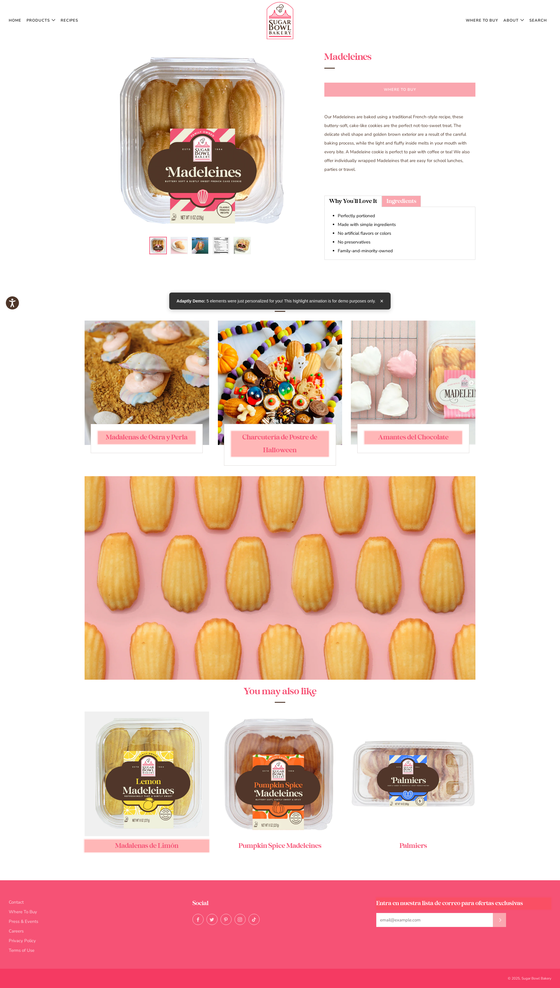 After personalization - Madeleines Product Page
